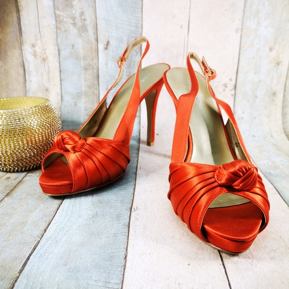 NINE WEST orange satin sling back Heel - Picture 2 of 6